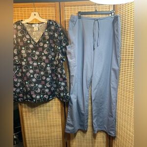 SB Scrubs Top & Pants Set  Size 2X-Black/Pastel Circles/Squares